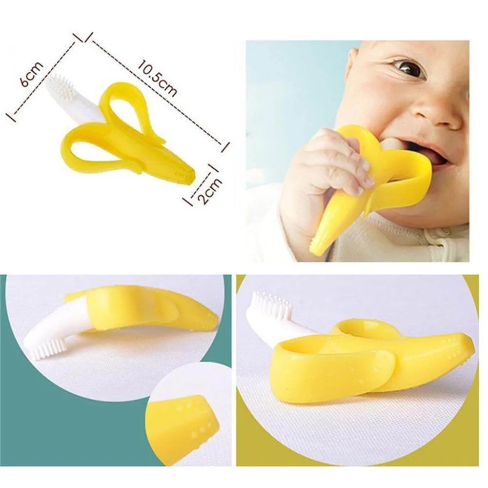 Soft Baby Banana Shaped Silicone Toothbrush.